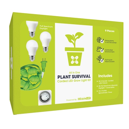 Miracle Led 3-Socket Plant Survival Grow Light Kit- Full Spec. 14W Replace 150W Grow Bulbs, 2PK 801944